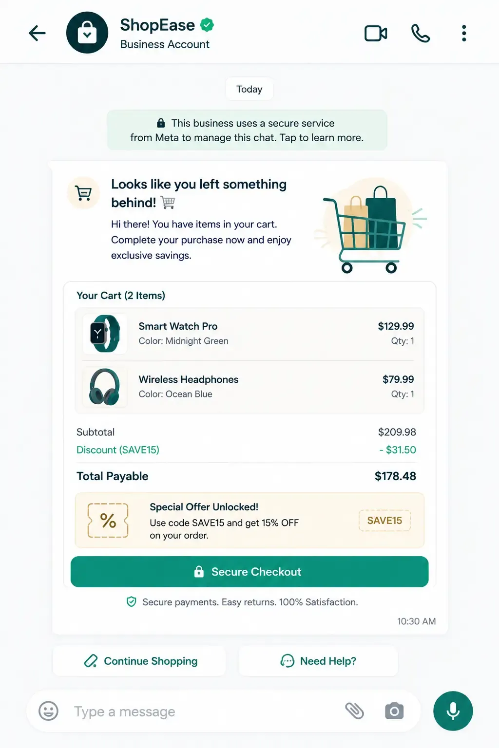 Interactive WhatsApp message with buttons inside the chat